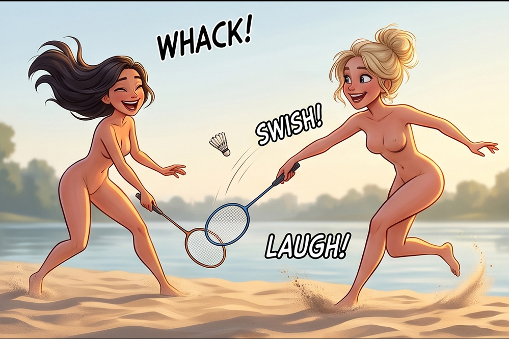 Naked Badminton at Sunrise