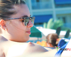 Sunbathing Topless Beach Style in Blue Bikini Bottoms
