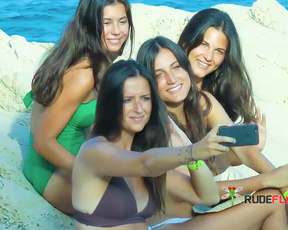 Soothing Sunbathers Lounging Relaxing Topless on Italian Coast Beach 6