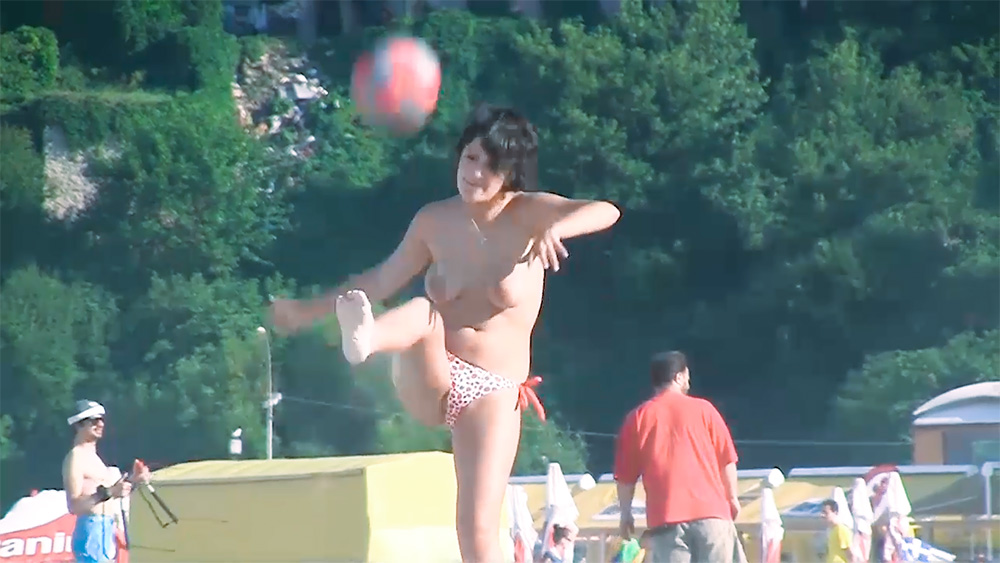 Teeny Girle Model Played with Ball  On A Nude beach