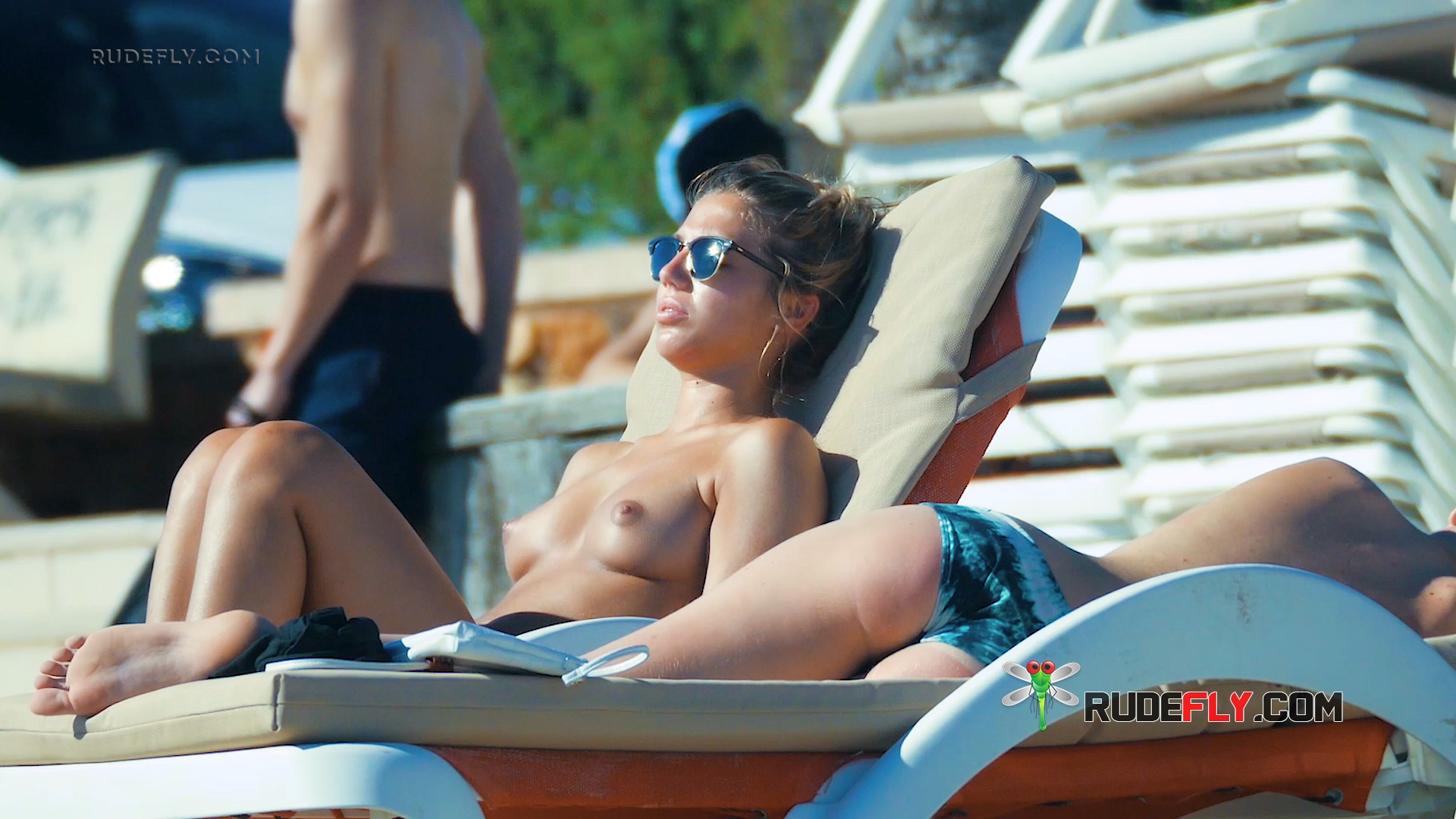 Two Women at a Topless Beach in Bikini Bottoms