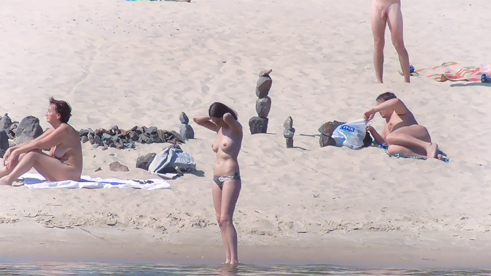 Sunny Shoreline Freedom — Naturist Women Enjoying the Beach
